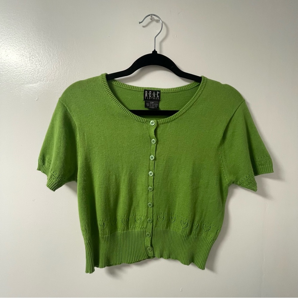 Vintage Button Up Cropped Green Tee
